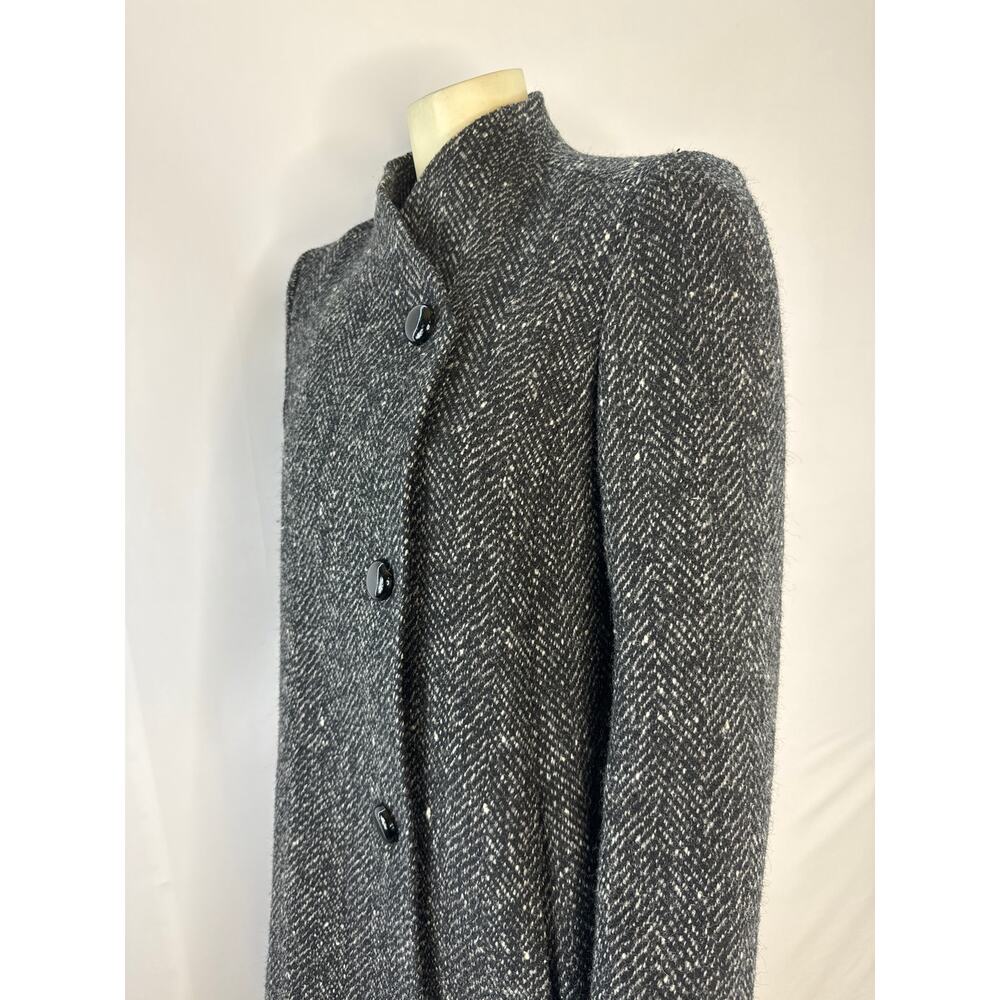 Larry Levine 90s Herringbone Wool Coat Petite Black Cream USA Made Small petite - Picture 7 of 13